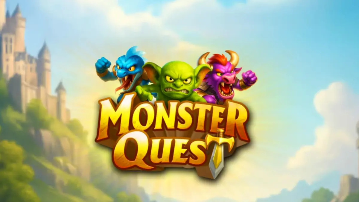 Tangkapan layar gameplay slot Monster Quest menampilkan kastil abad pertengahan, ksatria, dan monster di gulungan Megaways.
